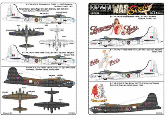 Kits World 172125 Aircraft Decals 1:72 Boeing B-17 Mk.II AD-B 'Borganes Bess' FA