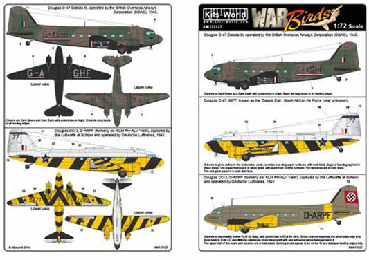 Kits World 172127 Aircraft Decals 1:72 Douglas Dakota C-47 - DC-3 Douglas C-47 D