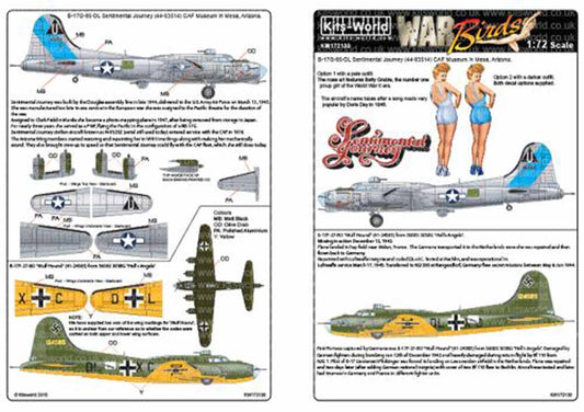 Kits World 172130 Aircraft Decals 1:72 Boeing B-17G 44-83514 'Sentimental Journe