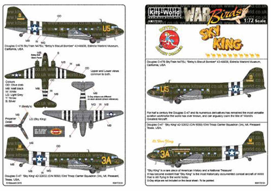 Kits World 172131 Aircraft Decals 1:72 Douglas C-47/DC-3 - N47SJ, 'Betsy's Biscu