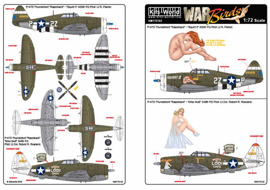 Kits World 172132 Aircraft Decals 1:72 Republic P-47D Thunderbolt 'Razorback' 42