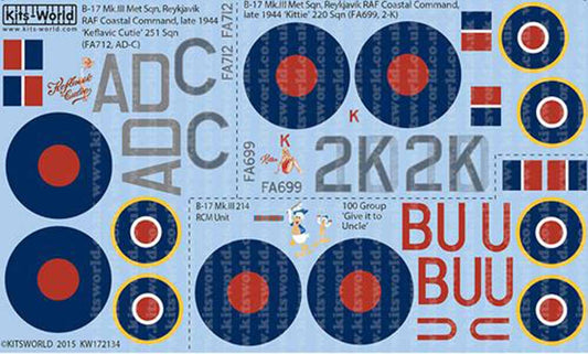 Kits World 172134 Aircraft Decals 1:72 Boeing B-17 Mk.III 'Kittie' (FA699, 2-K)