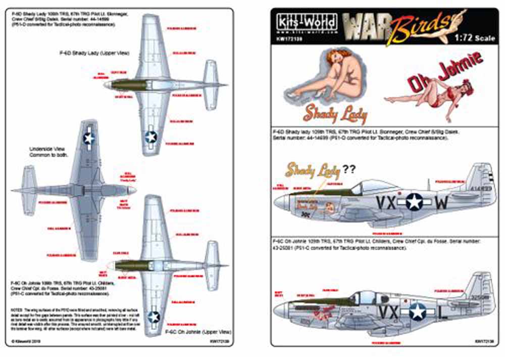 Kits World 172139 Aircraft Decals 1:72 North-American P-51D Mustang - F-6D Shady