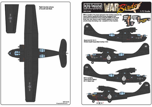 Kits World 172149 Aircraft Decals 1:72 Black Cat '30' VP-11, Riviere Sepik, Papu