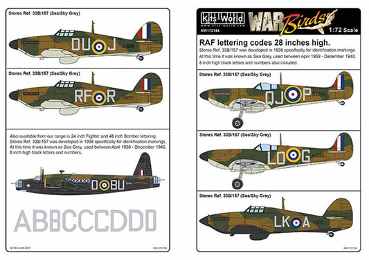 Kits World 172154 Aircraft Decals 1:72 RAF lettering codes 28 inches high. Store