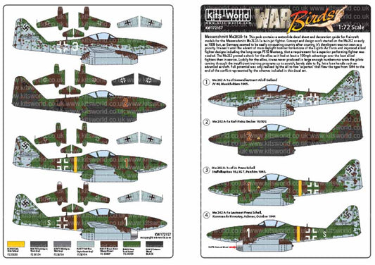 Kits World 172157 Aircraft Decals 1:72 Messerschmitt Me-262A-1a of Generalleutna