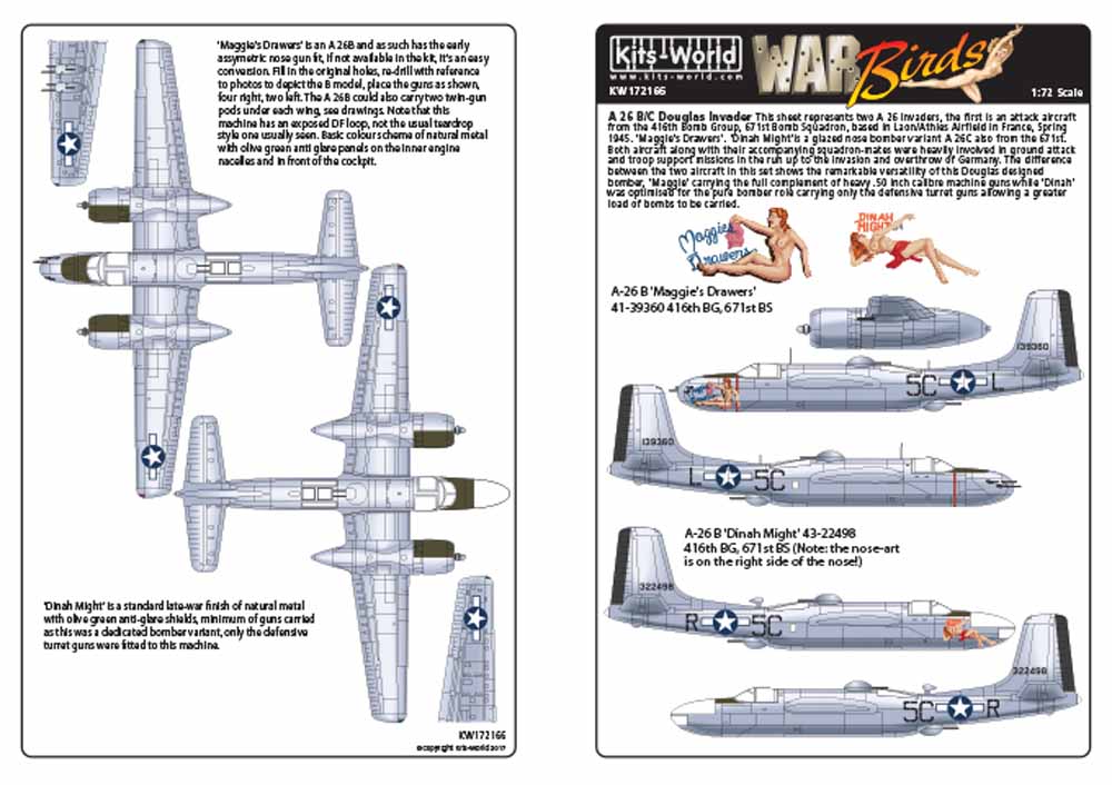 Kits World 172166 Aircraft Decals 1:72 Douglas A-26B Douglas invader 'Maggie's D
