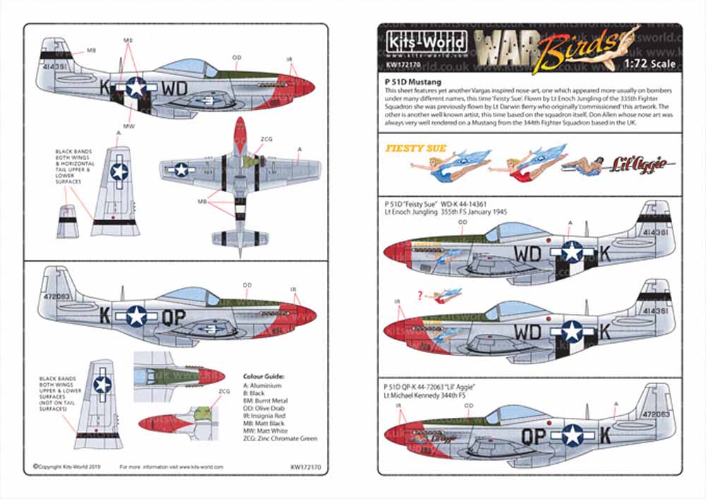 Kits World 172170 Aircraft Decals 1:72 North-American P-51D Mustang 'Feisty Sue'