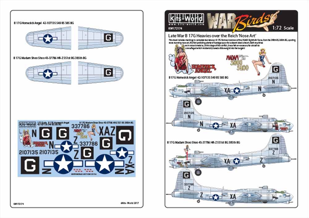 Kits World 172174 Aircraft Decals 1:72 Boeing B-17G Flying Fortress 'Homesick An