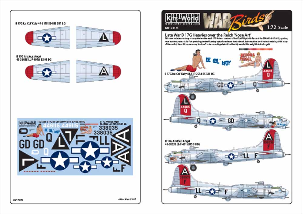 Kits World 172175 Aircraft Decals 1:72 Boeing B-17G Flying Fortress 'Ice Col' Ka