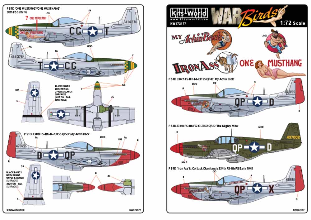 Kits World 172177 Aircraft Decals 1:72 North-American P-51D Mustang 44-11661 QP-