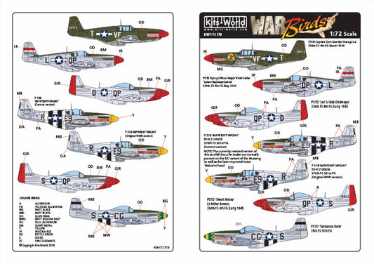 Kits World 172179 Aircraft Decals 1:72 North-American P-51B Mustang 43-6913 VF-T