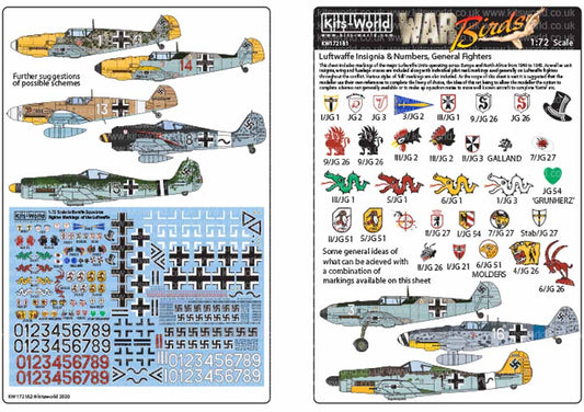 Kits World 172181 Aircraft Decals 1:72 Luftwaffe Squadron Fighter Markings of th