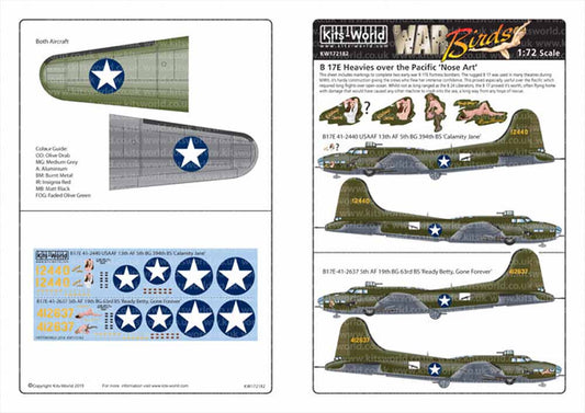 Kits World 172182 Aircraft Decals 1:72 Boeing B-17E 41-2440 USAAF 13th AF 5th BG