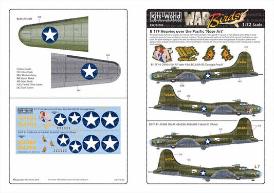 Kits World 172183 Aircraft Decals 1:72 Boeing B-17F 41-24454 5th AF later 43rd B