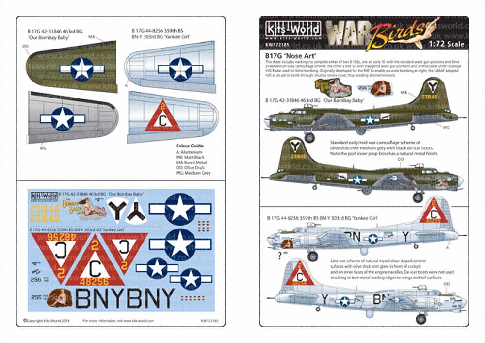 Kits World 172185 Aircraft Decals 1:72 Boeing B-17G 42-31846 463rd BG