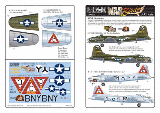 Kits World 172185 Aircraft Decals 1:72 Boeing B-17G 42-31846 463rd BG
