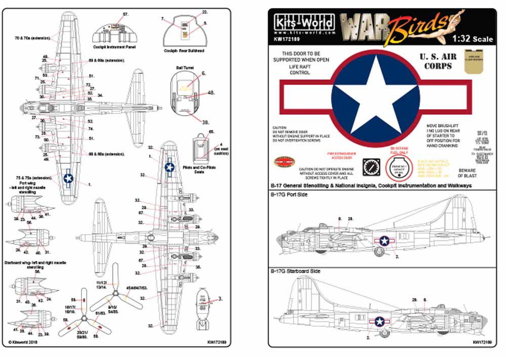 Kits World 172189 Aircraft Decals 1:72 Boeing B-17F/B-17G Flying Fortress Red Ou
