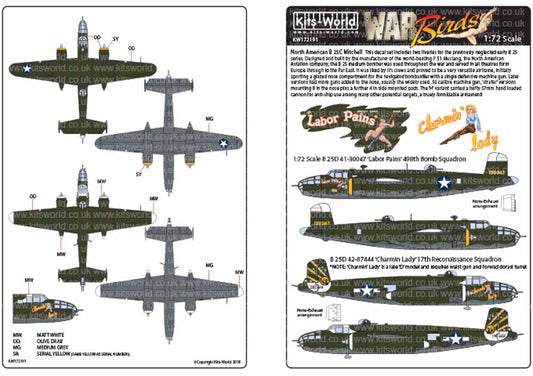 Kits World 172191 Aircraft Decals 1:72 North-American B-25D Mitchell 1:72 Scale