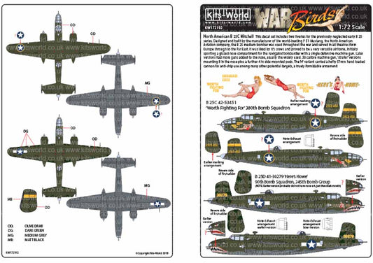 Kits World 172192 Aircraft Decals 1:72 North-American B-25C Mitchell 1:72 Scale