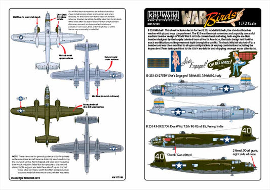 Kits World 172199 Aircraft Decals 1:72 North-American B-25J Mitchell 43-27642 'S