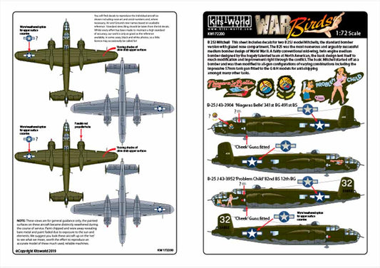 Kits World 172200 Aircraft Decals 1:72 NA B-25J 43-3904 Niagaras Belle