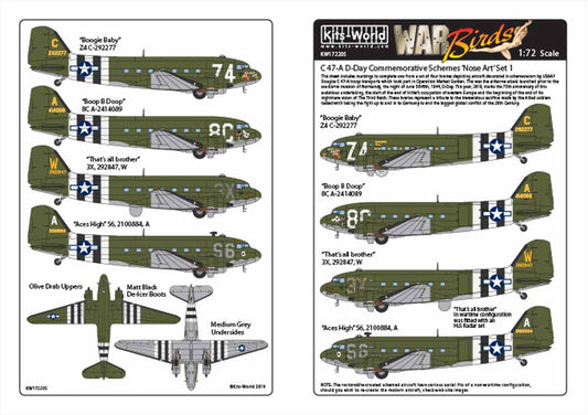 Kits World 172205 Aircraft Decals 1:72 Douglas C-47A Dakota 'Boogie Baby' Z4 C-2