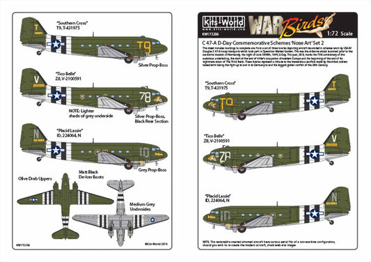 Kits World 172206 Aircraft Decals 1:72 Douglas C-47A Dakota 'Southern Cross' T9,