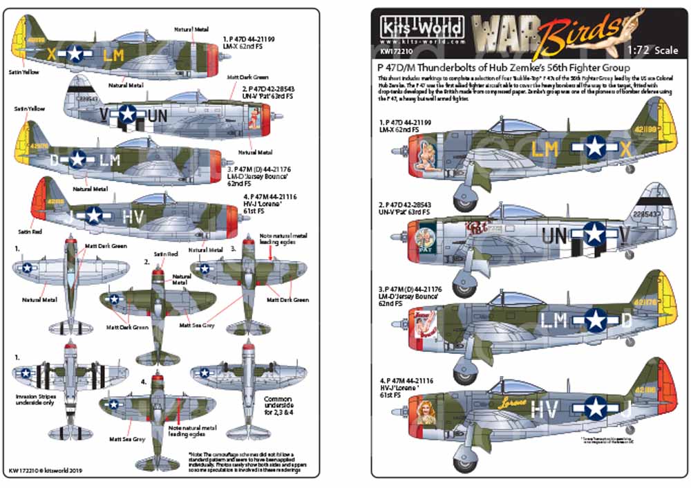 Kits World 172210 Aircraft Decals 1:72 Republic P-47D/M Thunderbolts of Hub Zemk