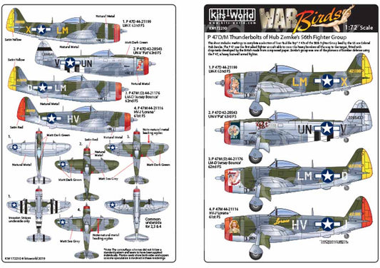 Kits World 172210 Aircraft Decals 1:72 Republic P-47D/M Thunderbolts of Hub Zemk