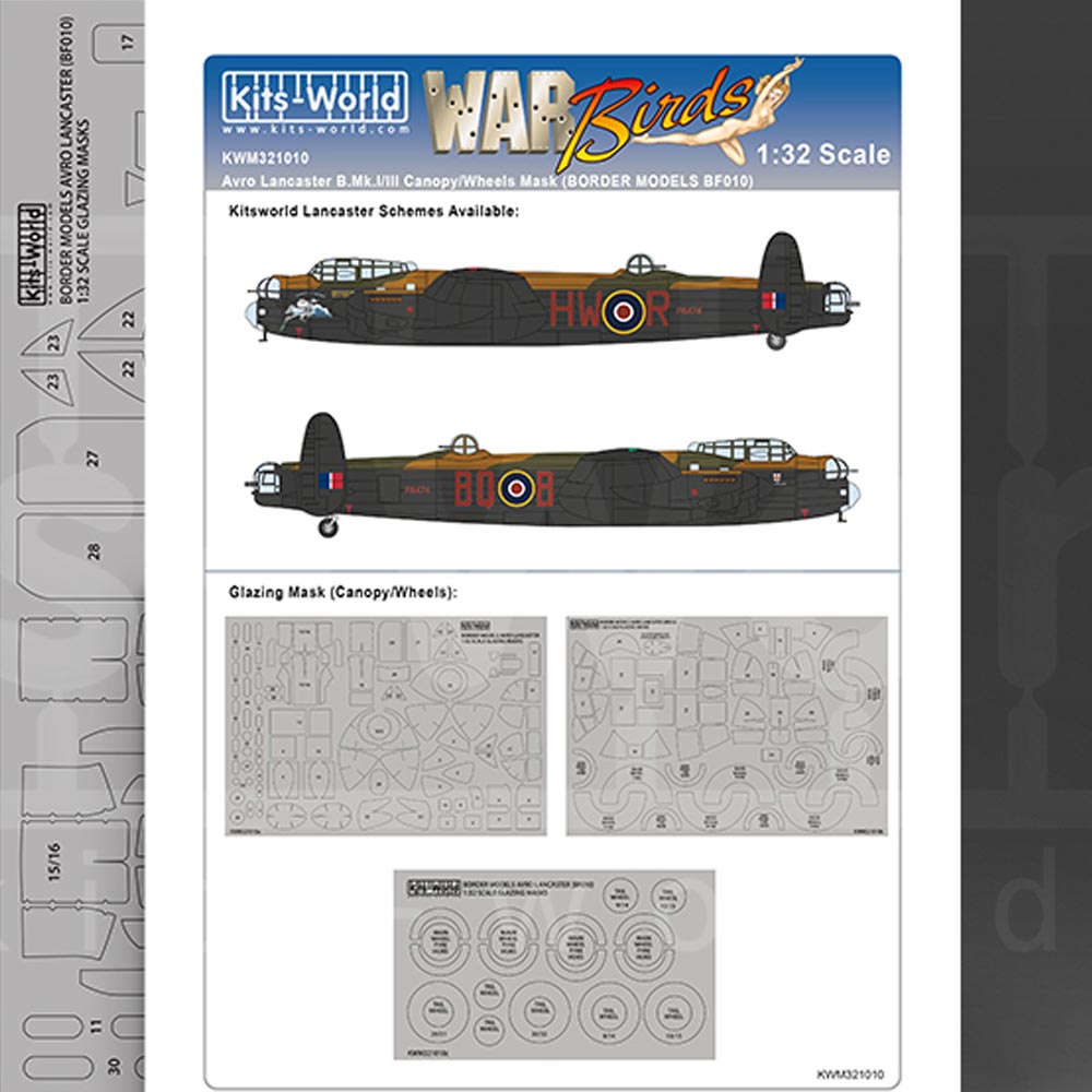 Kits World KWM321010 Avro Lancaster B.Mk.I/III Canopy/Wheel Masks 1:32 BF-010