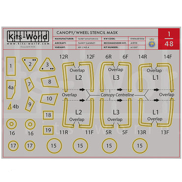 Kits World Fairey Gannet AS.1/AS.4 Canopy & Wheel Mask Set for Airfix A11007