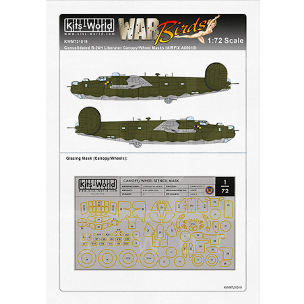 Kits World Consolidated B-24H Liberator Wheels/Canopy Paint Mask for A09010