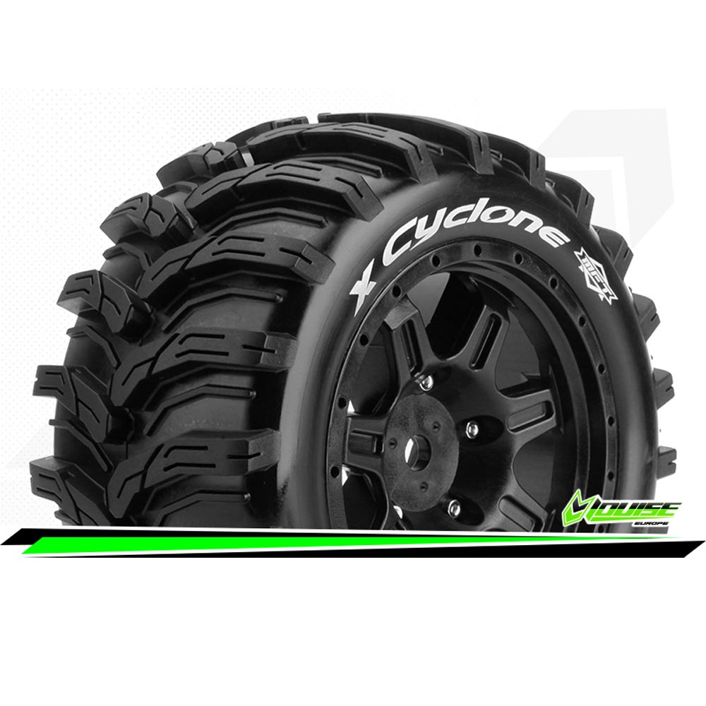 Louise RC X-Cyclone Black Mounted 24mm Hex X-Maxx Front/Rear Car Tyres ONE PAIR