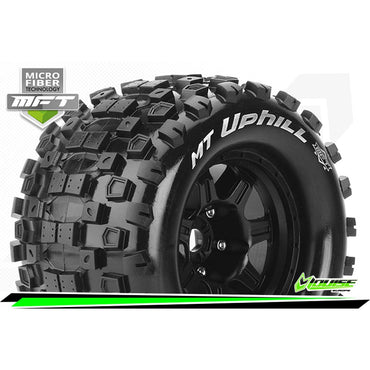 Louise RC MFT MT-Uphill 1:8 Monster Truck Mounted Tyres Black Wheel Pair L-T3322BH