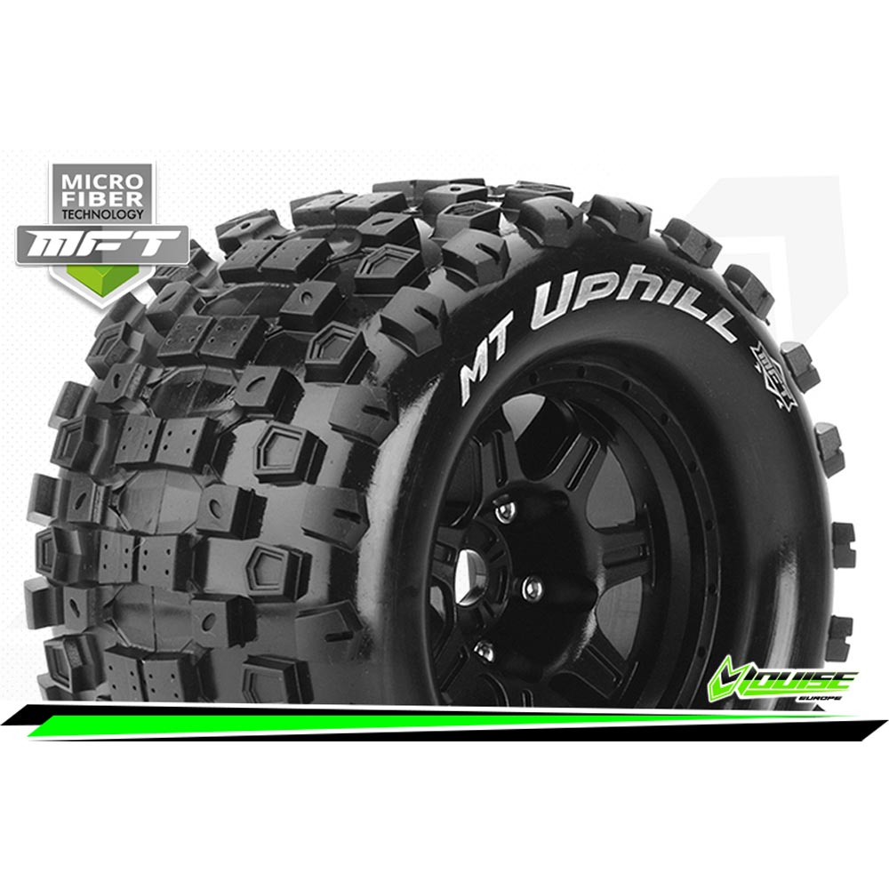 Louise RC MFT MT-Uphill 1:8 Monster Truck Mounted Tyres Black Wheel Pair L-T3322BH