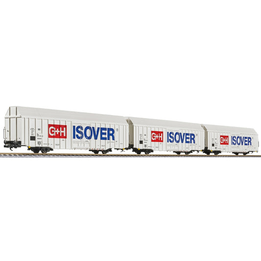 Liliput L230159 3-Unit Large Goods Wagon HBBKS, DB, "G+H ISOVER", Era V HO Gauge