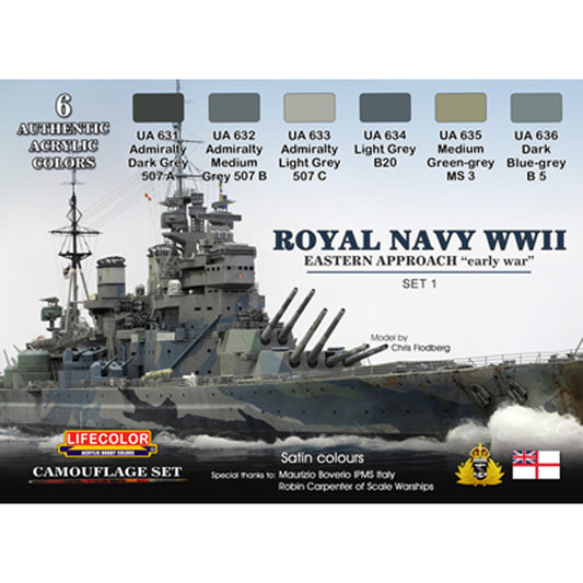 LifeColor Royal Navy WWII Eastern Approach Set 1 Acrylic Paint Set (6x22ml) CS33