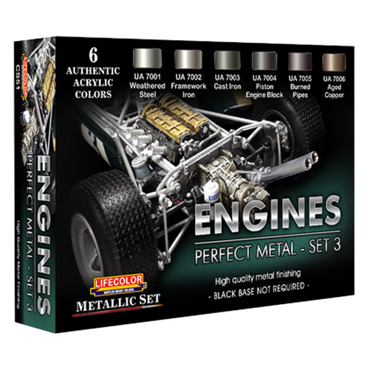 LifeColor Engines Perfect Metal Set 3 Acrylic Paint Set (6x22ml) CS51