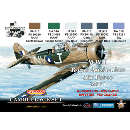 LifeColor WWII RAAF Camouflage Set 1 Acrylic Paint Set (6x22ml) CS06
