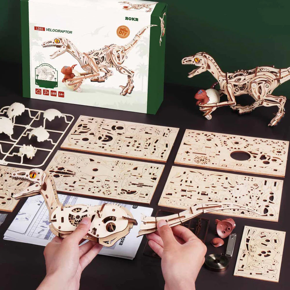 ROKR Velociraptor Dinosaur 3D Mechanical Wooden Puzzle Model Kit LD01
