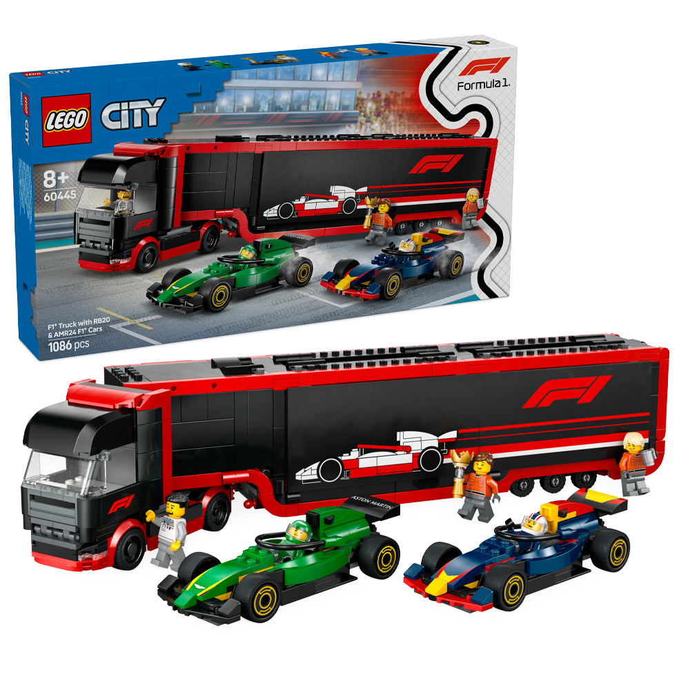 LEGO City 60445 F1 Truck with RB20 & AMR24 F1 Cars Age 8+ 1086pcs