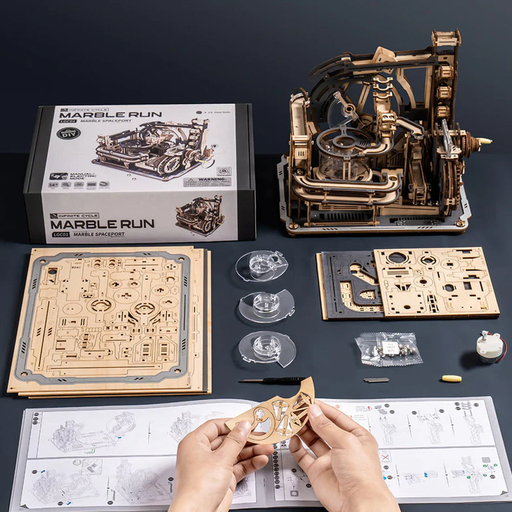 ROKR Marble Spaceport Marble Run 3D Wooden Puzzle Model Kit LGC01