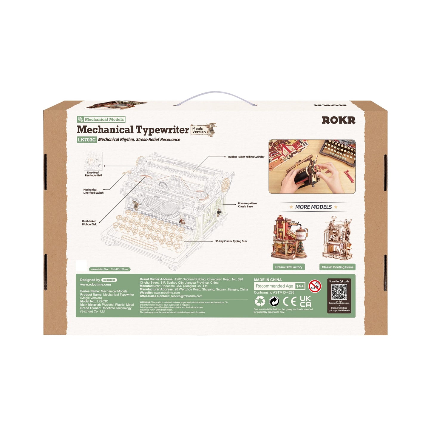 ROKR Mechanical Typewriter 3D Wooden Puzzle Model Kit LK703C (Magic Version)