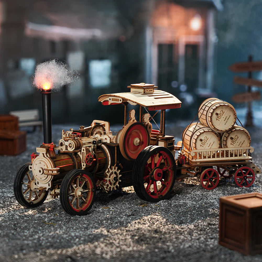 ROKR Steam Engine Mechanical 3D Wooden Model Kit (Battery Powered) LKA01