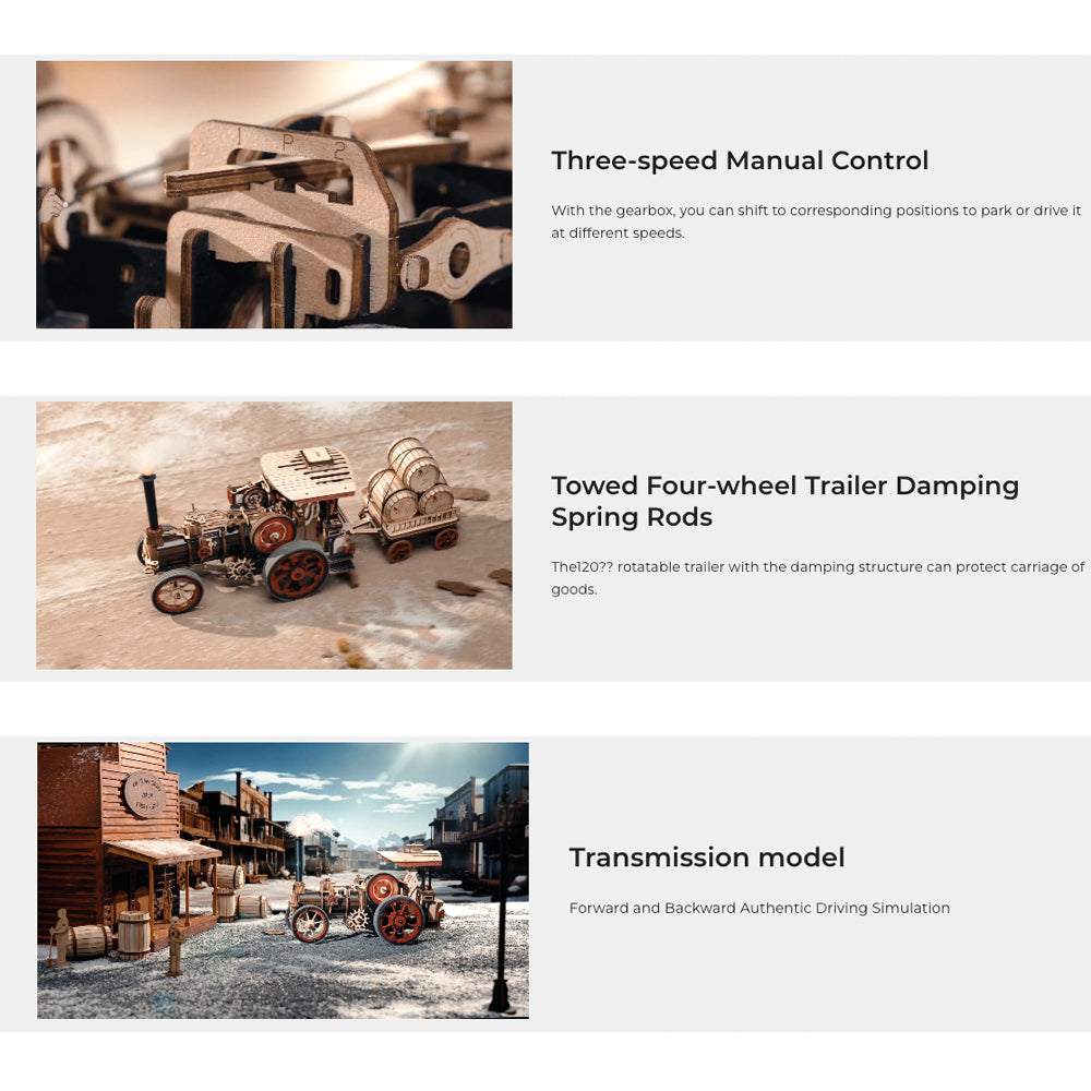 ROKR Steam Engine Mechanical 3D Wooden Model Kit (Battery Powered) LKA01