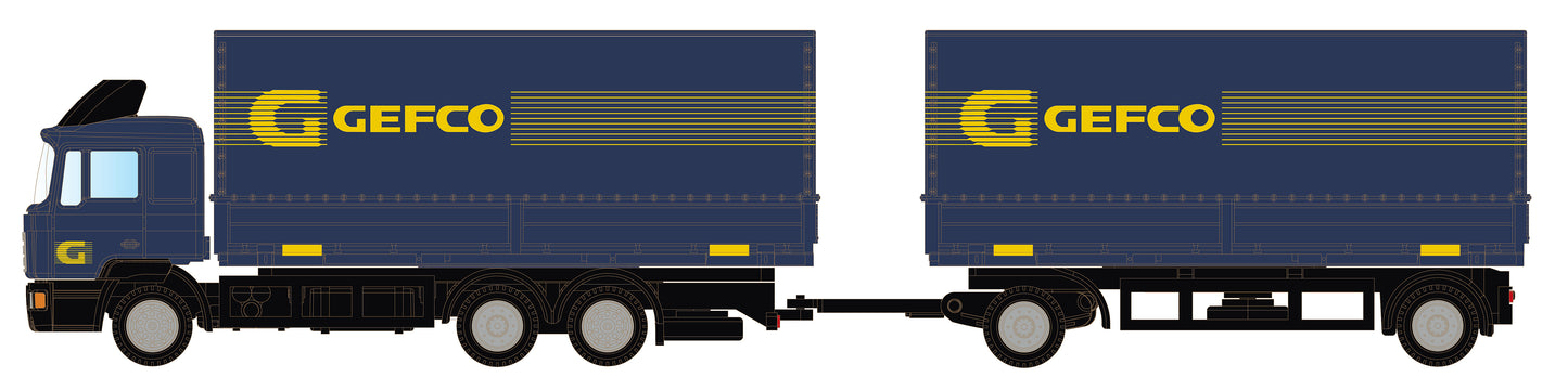 miNis MAN F90 3 Axle Double Trailer Gefco LKLC4635 N Gauge