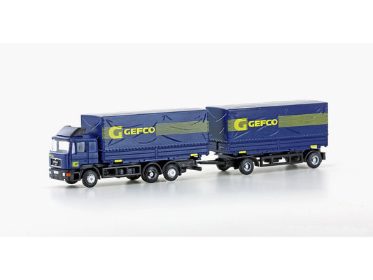 miNis MAN F90 3 Axle Double Trailer Gefco LKLC4635 N Gauge
