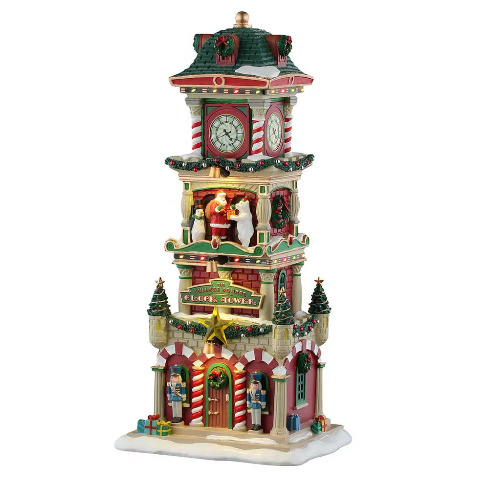 Lemax The Village Square Clock Tower Christmas Santa's Wonderland 55320