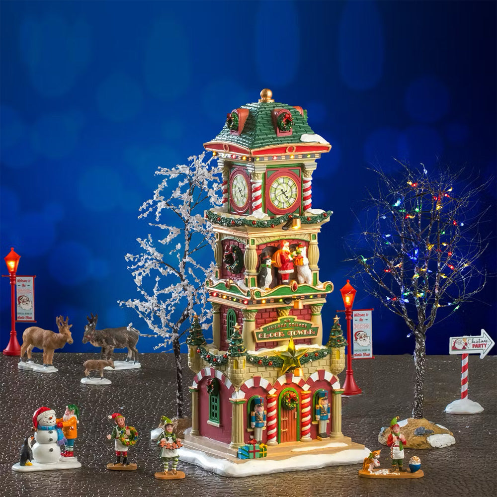 Lemax The Village Square Clock Tower Santa's Wonderland Starter Set 56673